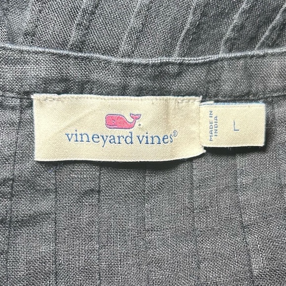 Vineyard Vines Linen Pintuck Tunic Pleated Black Shirt Long Sleeve Size L - Picture 8 of 10